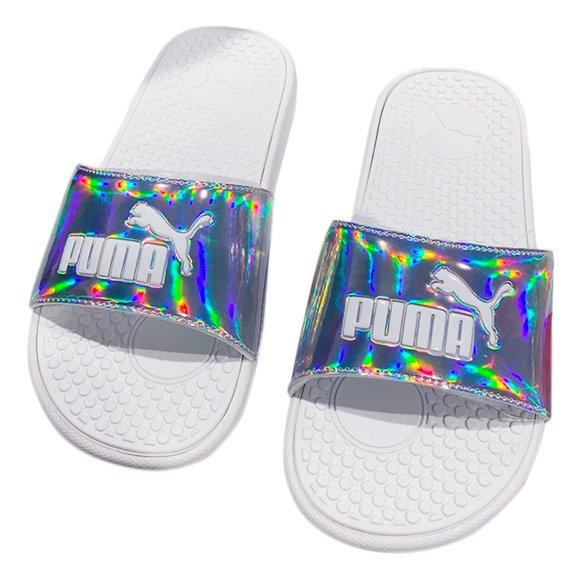 NWT PUMA COOL CAT DISTRESSED WOMEN'S WHITE SLIP ON SLIDES SANDALS SIZE 7 - Picture 2 of 5